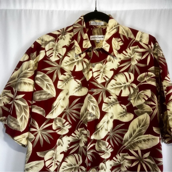 VINTAGE Pierre Cardin Shirt Mens M Hawaiian Flowy Relax Men's Red and Cream - Picture 3 of 10